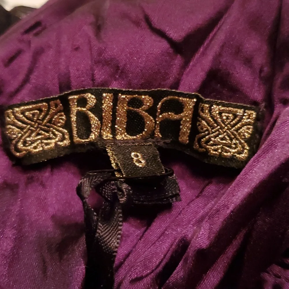 Silk Maxi BIBA Butterfly Beaded Purple Flutter Dress Mid Arm Flutter Sleeves - Picture 6 of 10